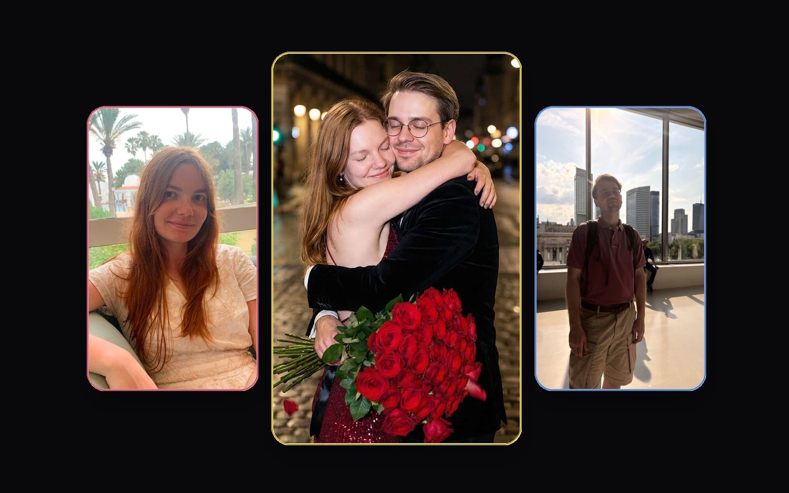 Valentine collage showing two separate source photos and the final AI couple result