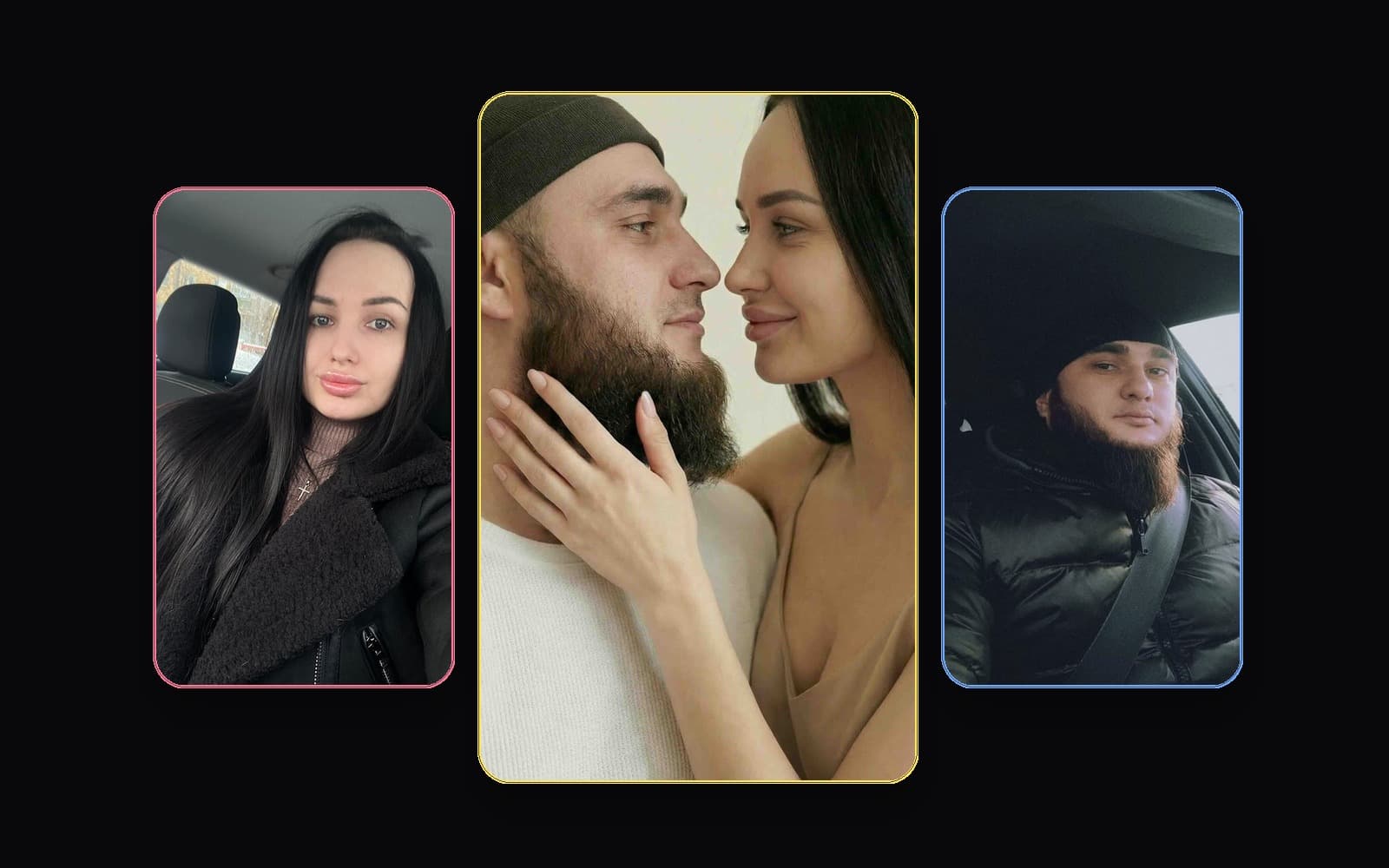 Studio collage with separate source portraits and long-distance AI couple result
