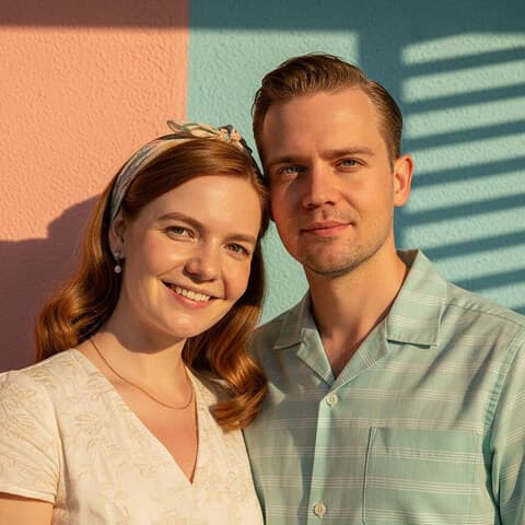 AI-generated couples photoshoot in a retro style with my husband