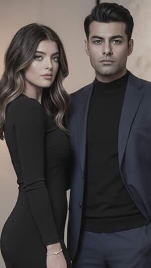 Example result from a typical AI photo generator showing plastic-looking skin, over-smoothed texture, stiff expressions, and an obvious uncanny valley effect in couple photos.