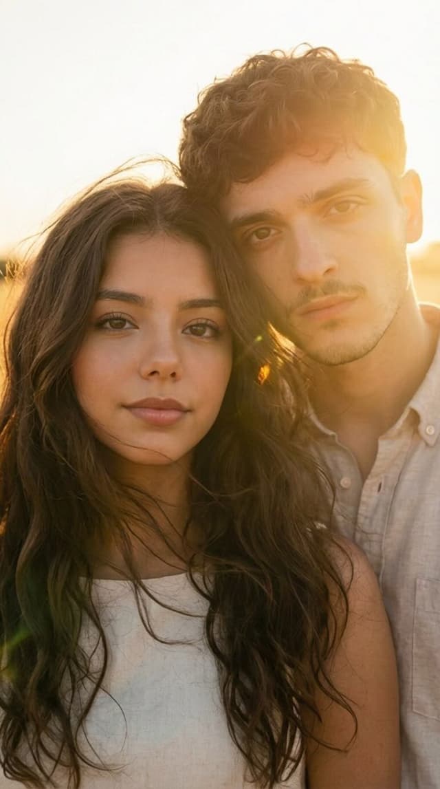 outdoor couple photoshoot: couple in wheat field, sun flare