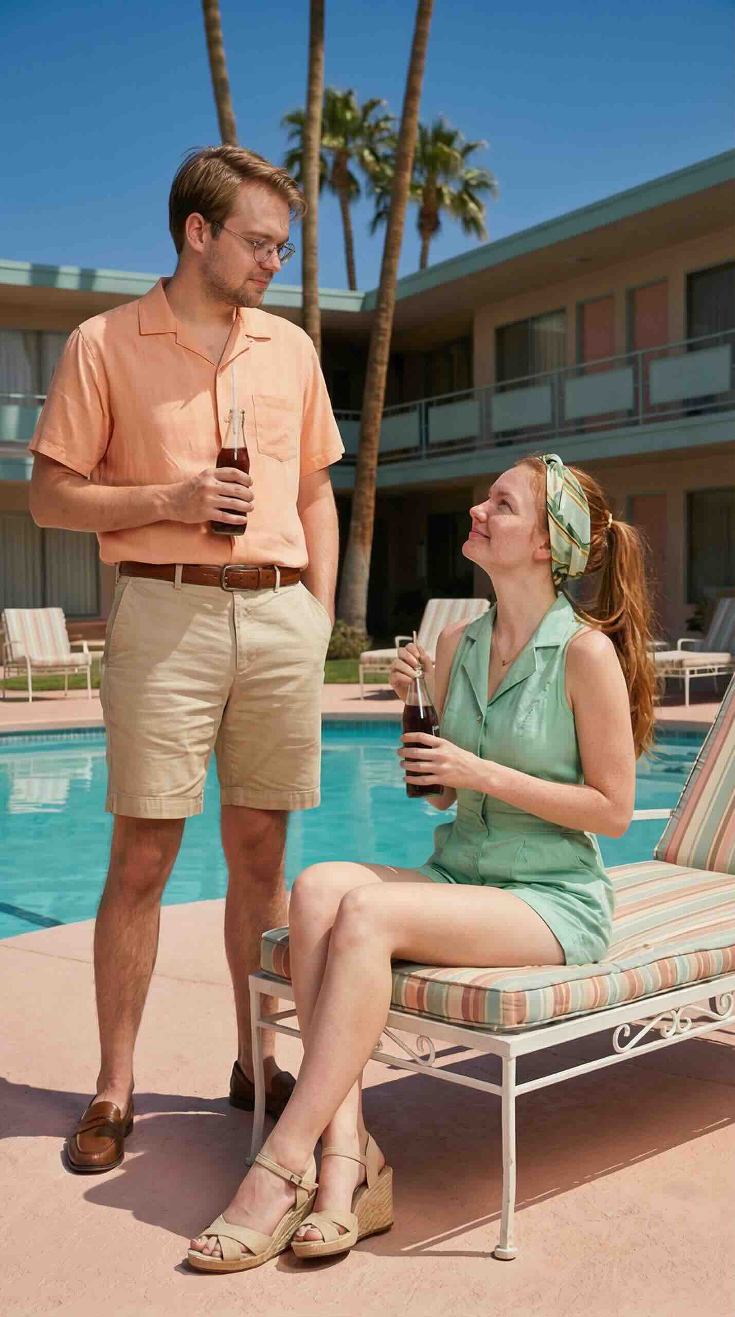 AI art generator from photo: portrait of couple by the pool.
