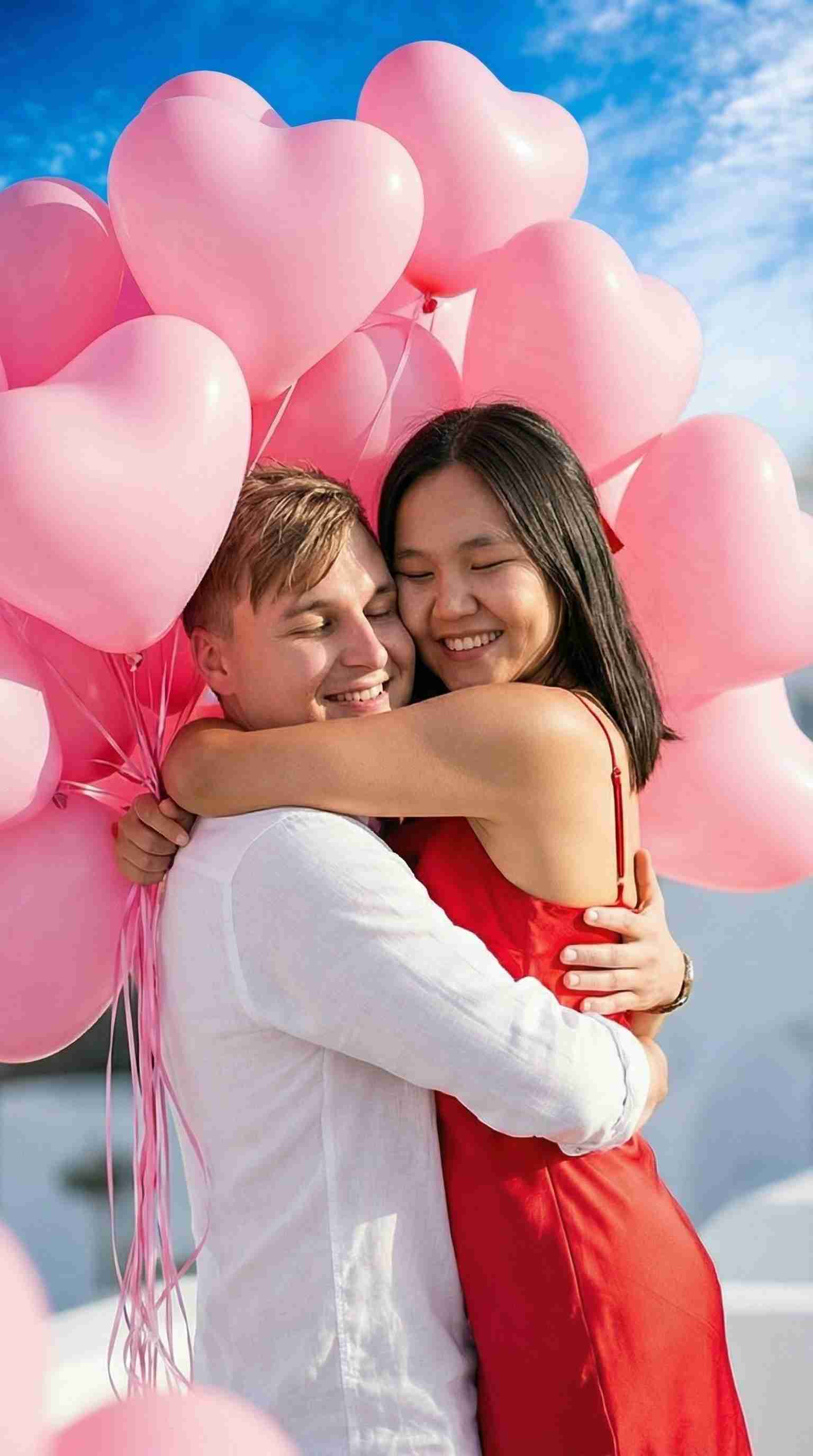 Cute valentine pictures created from separate selfies