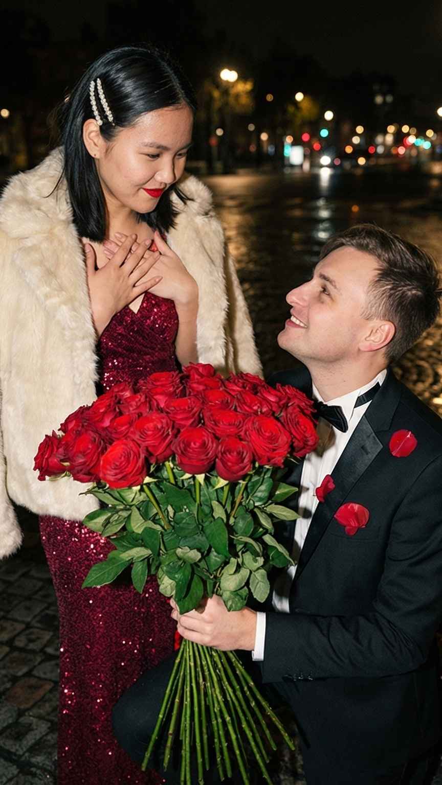 Cute valentine pictures: man hiding face behind balloons, woman surprised.