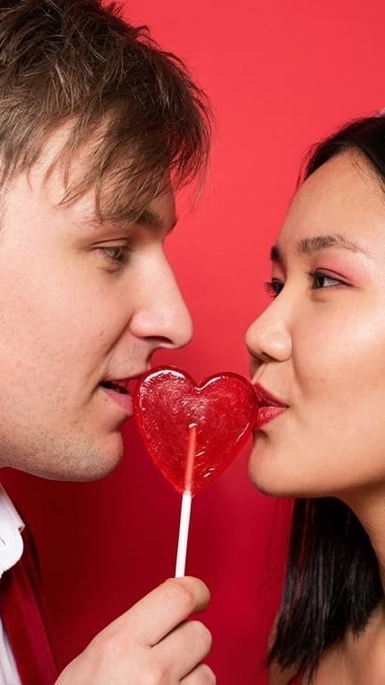 Fun couple photo: heart shaped confetti raining on couple.