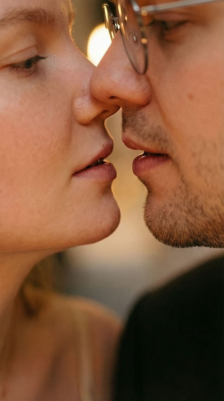 Foto con IA: beso, plano cercano, gran similitud de rostros