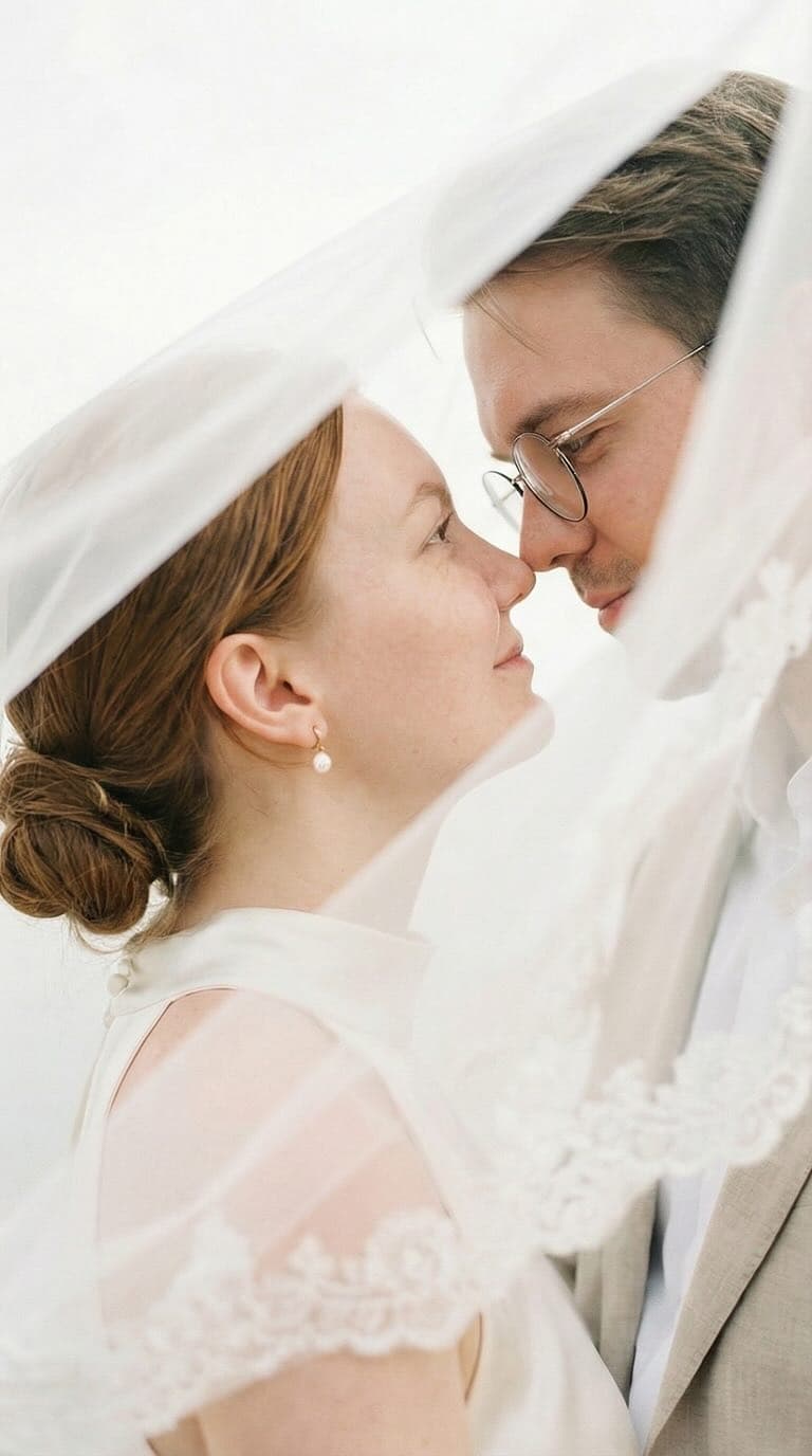 Foto online con IA: foto de boda con IA bajo el velo