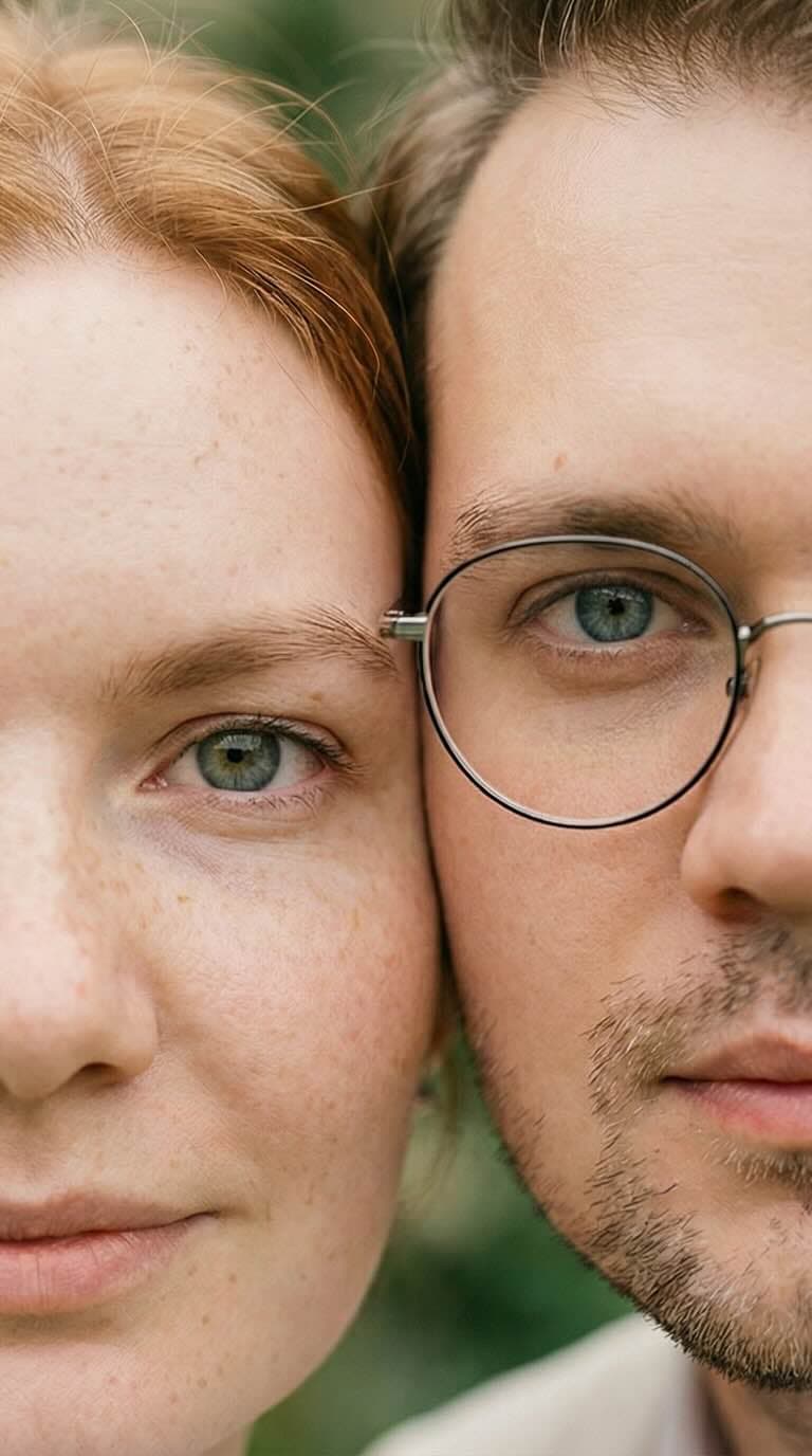 Generación de foto con IA: primer plano mejilla con mejilla, generación de rostros ultra realista