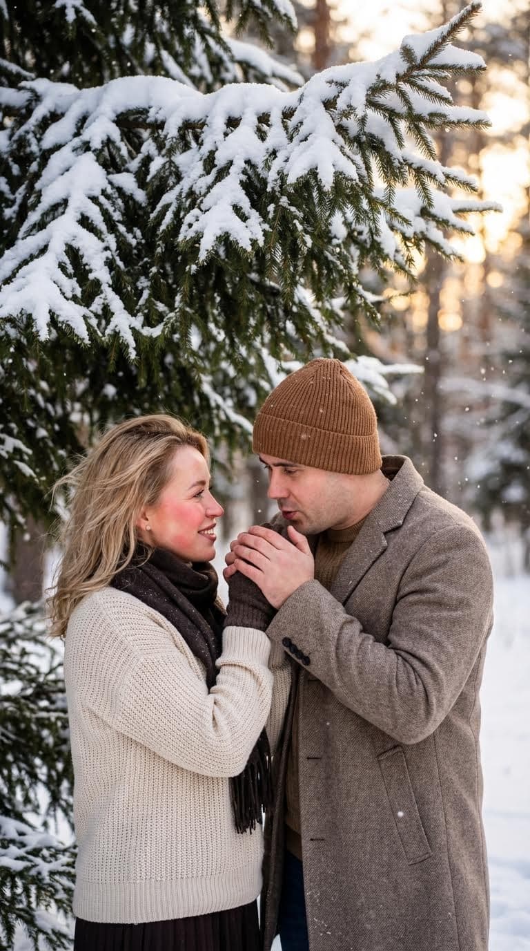 Ujęcie - zimowa sesja zdjęciowa w lesie