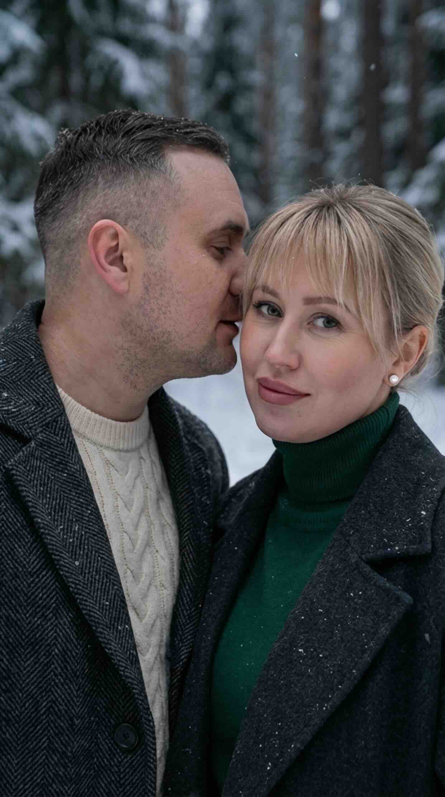 Photo generator AI: close-up portrait, beautiful couple in the forest.