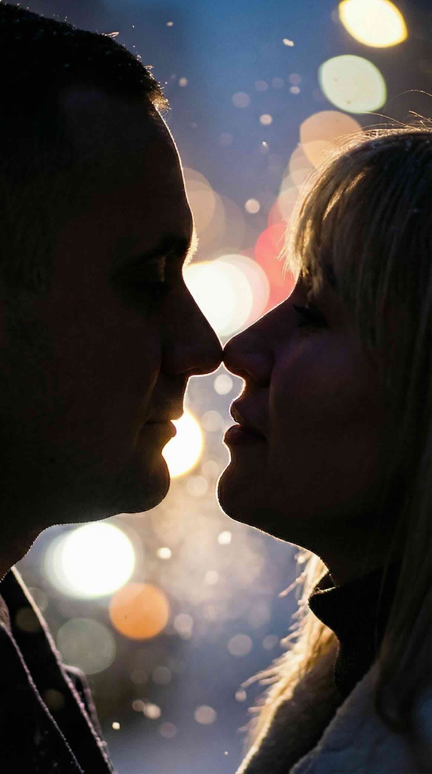 Winter AI: faces very close, closed eyes, make one photo from two.