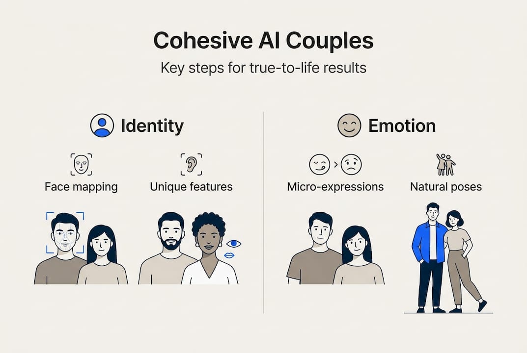 Infographic showing steps for cohesive AI couple images