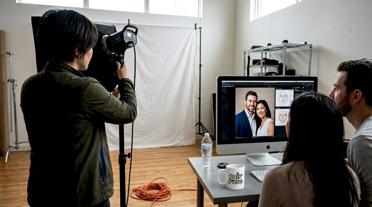 Studio portrait session with facial expression analysis