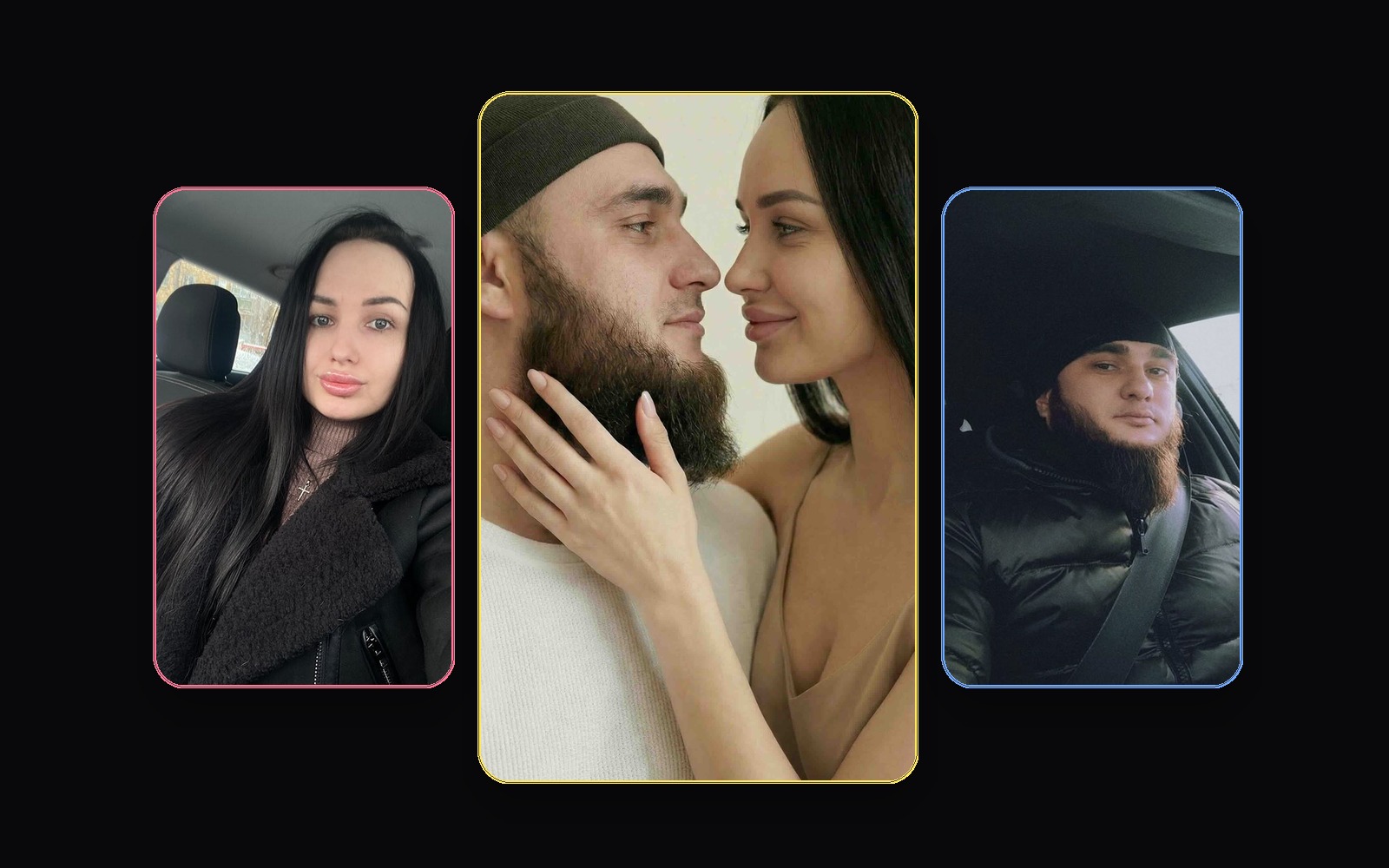 Studio collage with separate source portraits and long-distance AI couple result