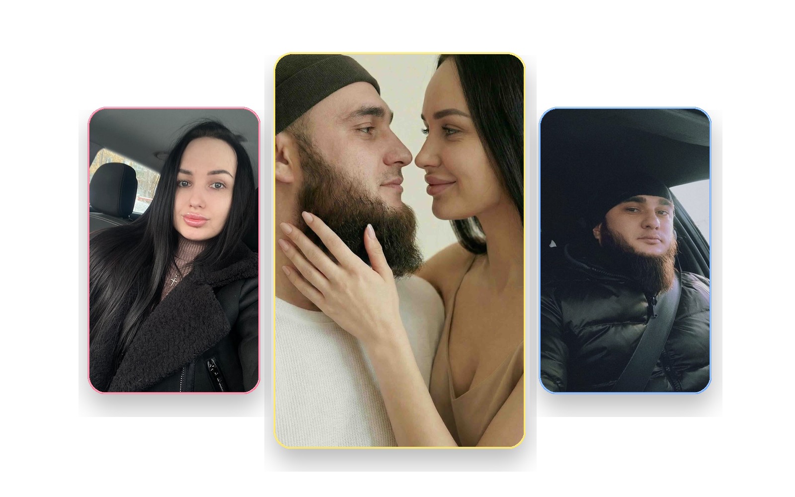 Studio collage with separate source portraits and long-distance AI couple result